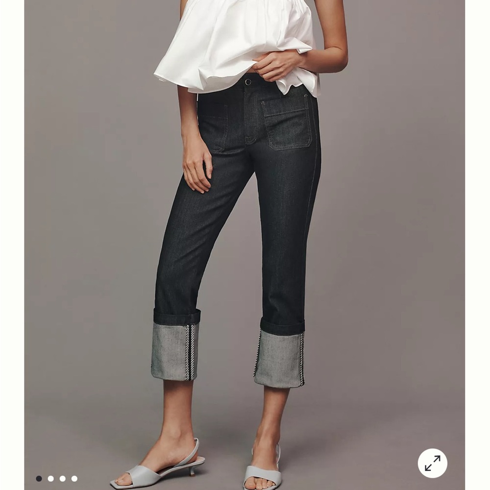 NWT Anthropology Maeve jeans Highrise 25 tall cropped flip cuff large front poc